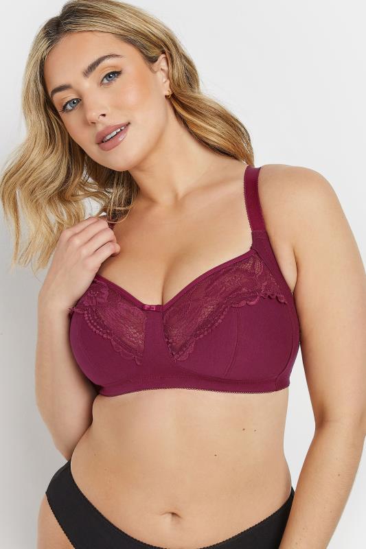 M&Co 2 PACK Black & Burgundy Red Cotton Lace Trim Bras | M&Co 2