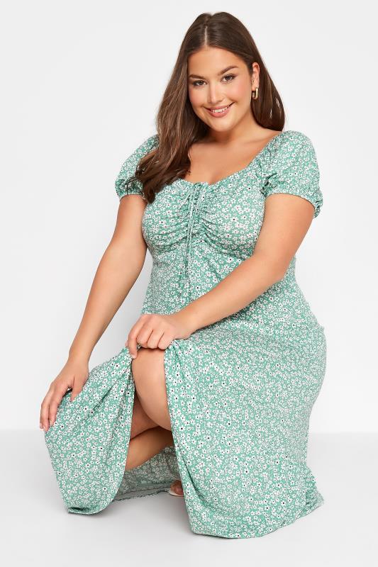 Curve Sage Green Floral Ruched Midaxi Dress 4
