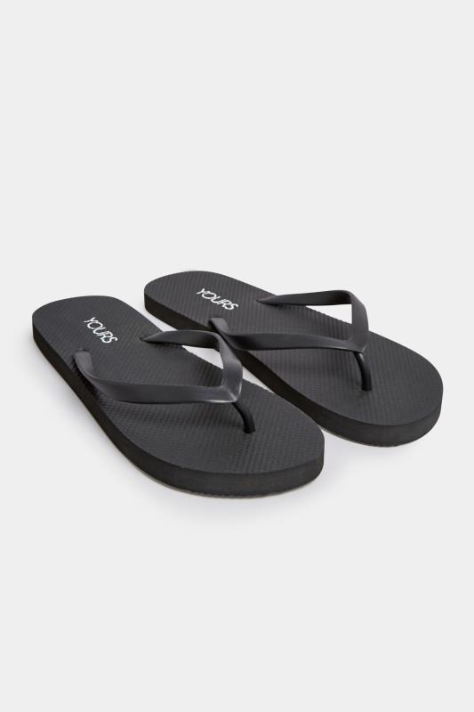 Black Flip Flops In Extra Wide EEE Fit | Yours Clothing 2