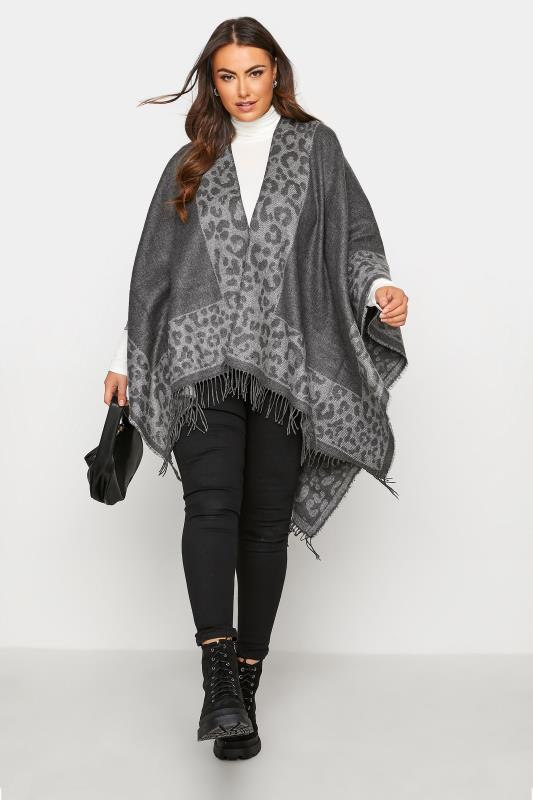 Curve Grey Animal Jacquard Knitted Wrap Shawl 2