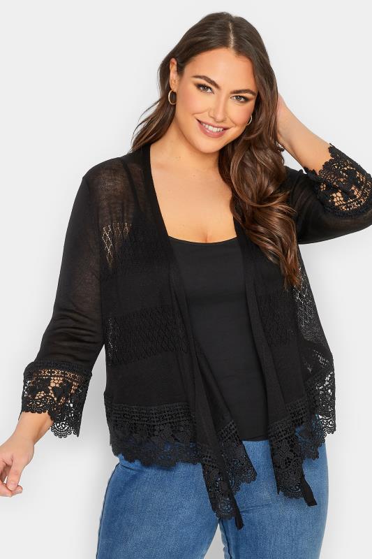 YOURS Plus Size Black Lace Waterfall Shrug | Yours Clothing 1