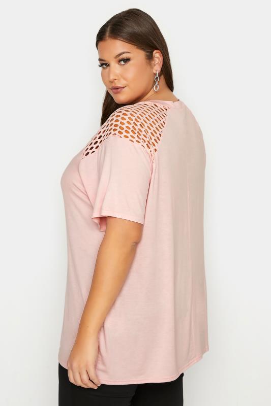Plus Size LIMITED COLLECTION Pink Fishnet Raglan Sleeve T-Shirt | Yours Clothing 3