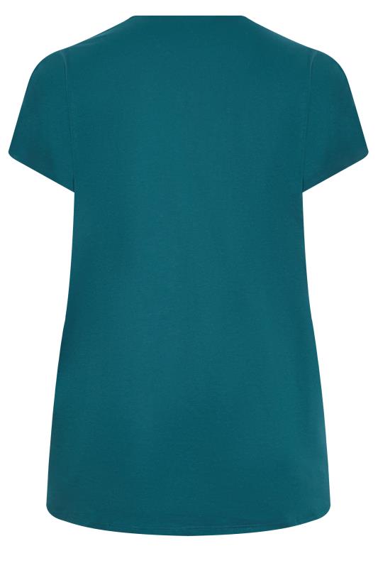 YOURS Plus Size Teal Blue Embellished Front T-Shirt | Yours Clothing 7