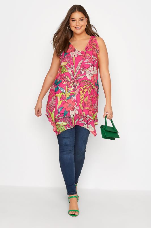 YOURS Plus Size Pink Floral Mesh Vest Top | Yours Clothing  2