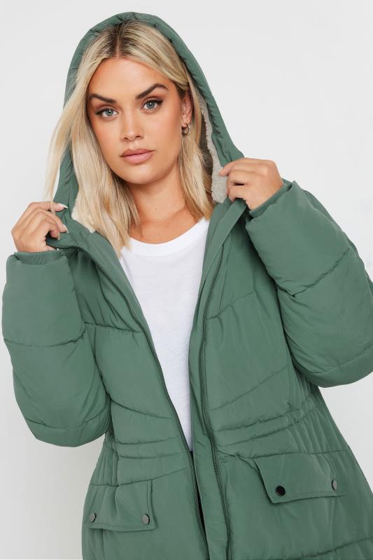 YOURS Plus Size Green Borg Hooded Padded Coat | Yours Clothing 4