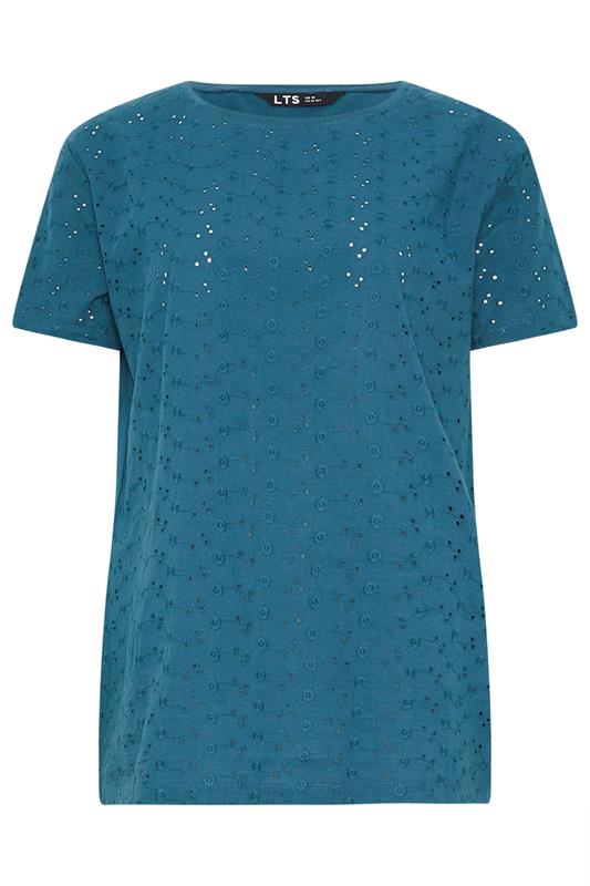 LTS Tall Women's Teal Blue Broderie Anglaise Front T-Shirt | Long Tall Sally 5