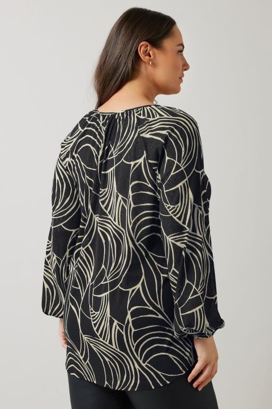 EVANS Plus Size Black Linear Print Long Sleeve Blouse | Evans 3