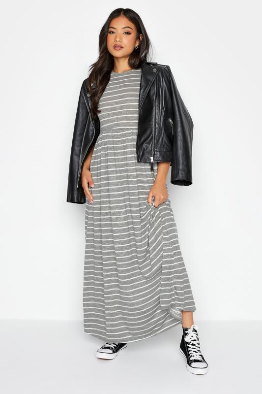 Petite Grey Stripe Maxi Dress | PixieGirl 2