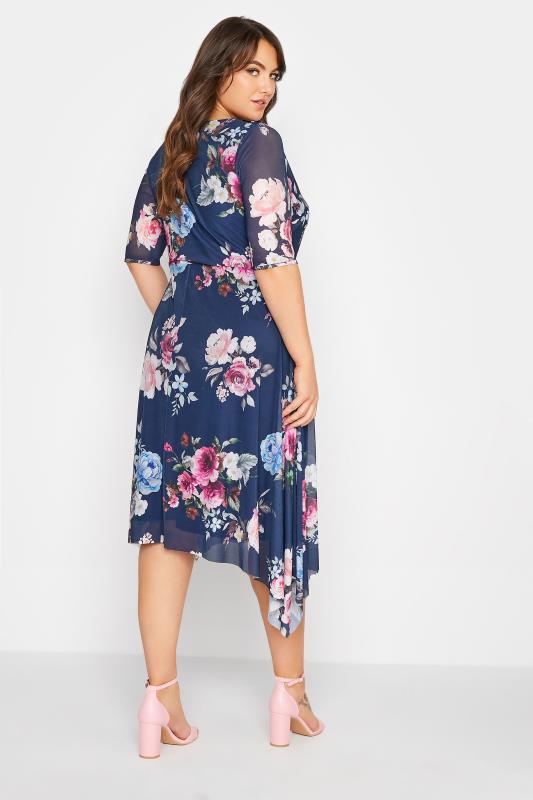 YOURS LONDON Plus Size Navy Blue Floral Print Wrap Dress | Yours Clothing  3