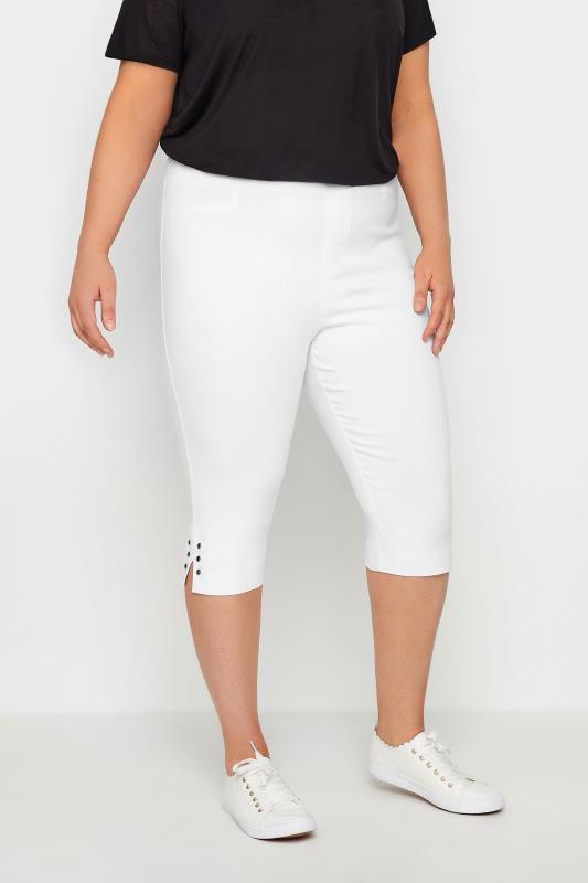 Evans White Cut Out Stud Cropped Leggings 1