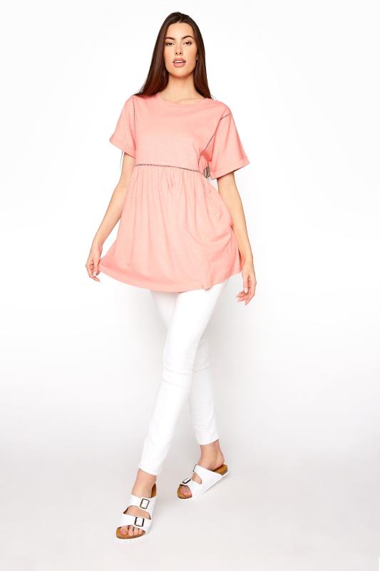 LTS Tall Coral Pink Ladder Lace Peplum Top 2
