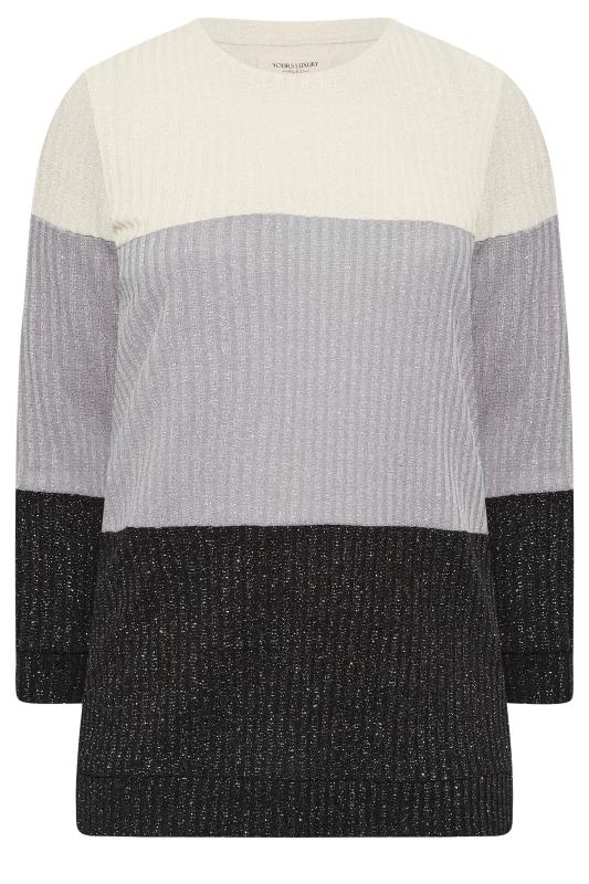 YOURS LUXURY Curve Grey Colour Block Soft Touch Metallic Jumper | Yours Clothing 7