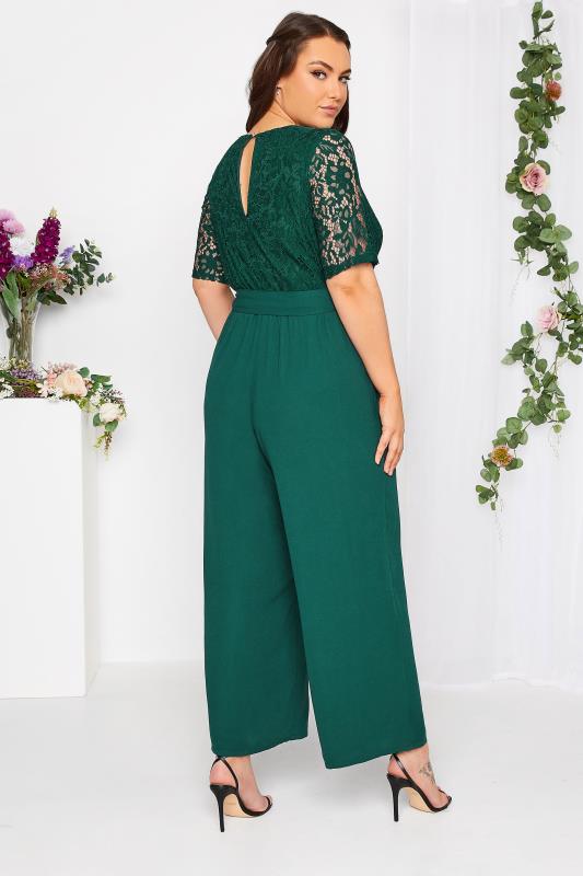 YOURS LONDON Plus Size Green Lace Wrap Jumpsuit | Yours Clothing 3