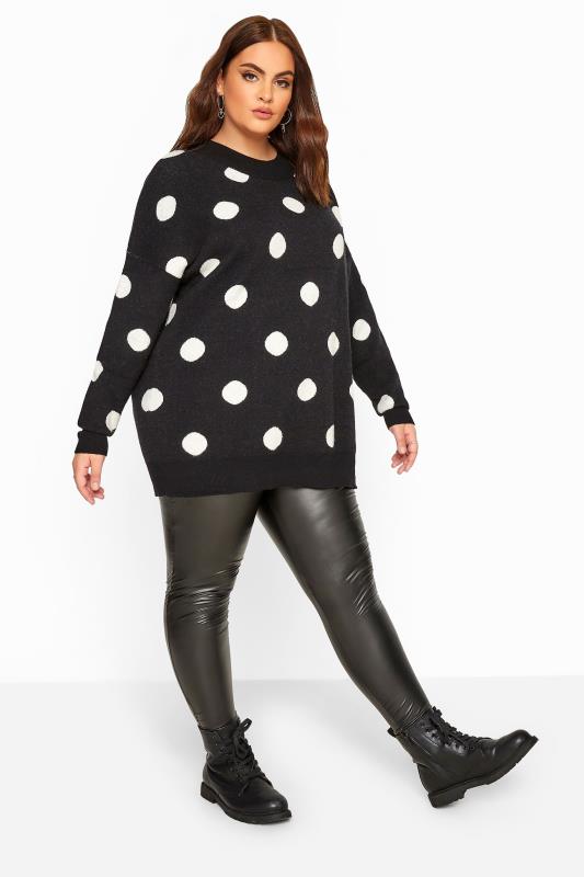 Black Polka Dot Chunky Knitted Jumper Yours Clothing