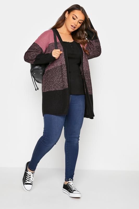 Curve Pink Colour Block Knitted Cardigan 2