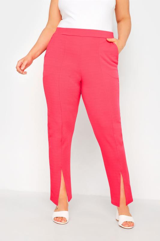 LIMITED COLLECTION Curve Hot Pink Split Hem Tapered Trousers 1