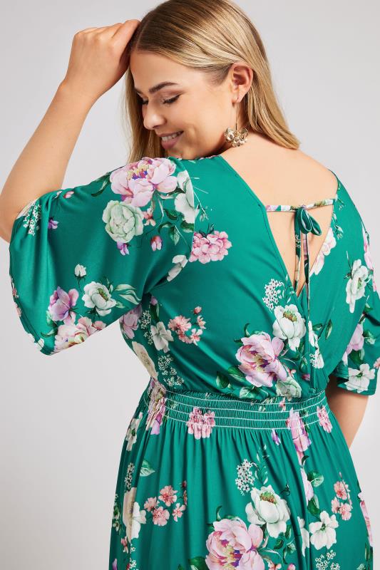YOURS LONDON Plus Size Green Floral Angel Sleeve Maxi Dress | Yours Clothing 4