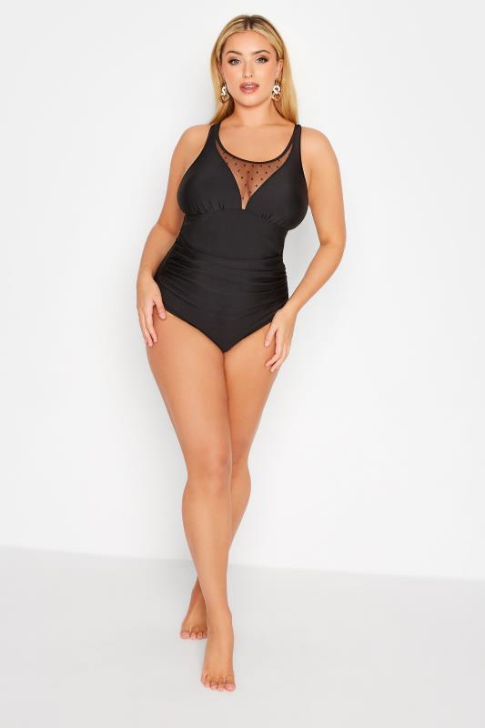 Plus Size Black Spot Mesh Panel Swimsuit | Yours Clothing 2