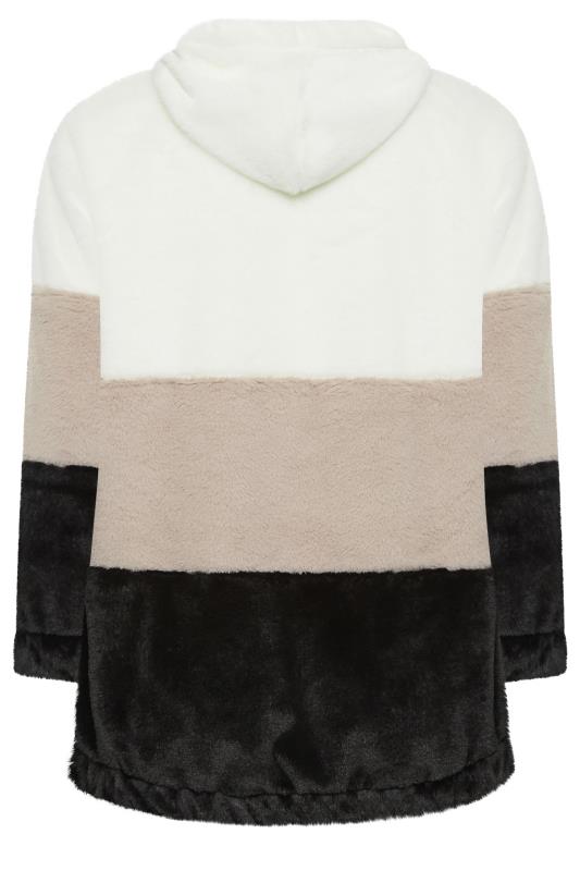 YOURS LUXURY Plus Size Black Colour Block Faux Fur Hooded Coat | Yours Clothing 8