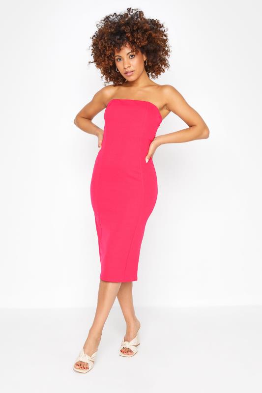 Petite Hot Pink Bandeau Midi Dress | PixieGirl 1