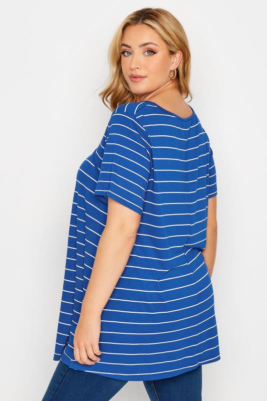 Plus Size Blue Stripe Cut Out Top | Yours Clothing  3
