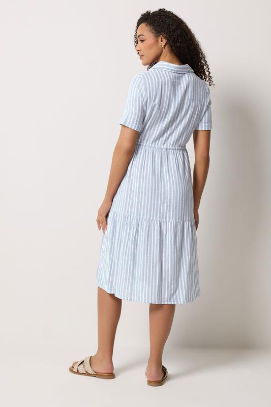 M&Co Blue Stripe Tie Waist Cotton Shirt Dress | M&Co 2