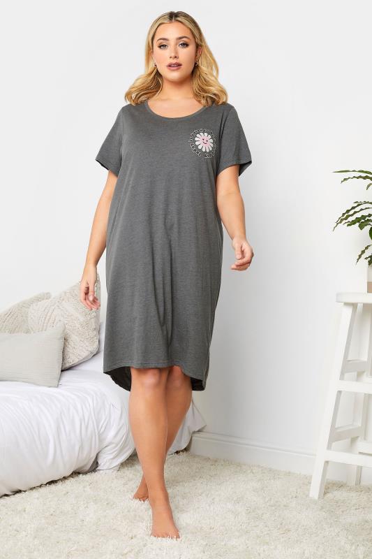 YOURS Plus Size Grey 'Today Is A Good Day' Daisy Print Nightdress | Yours Clothing 1