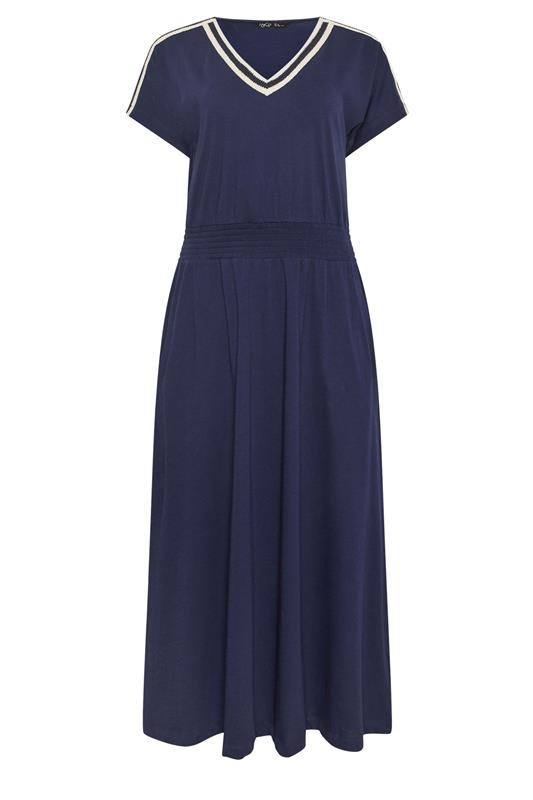 M&Co Petite Navy Blue Woven Trim Detail Cotton Maxi Dress | M&Co 5