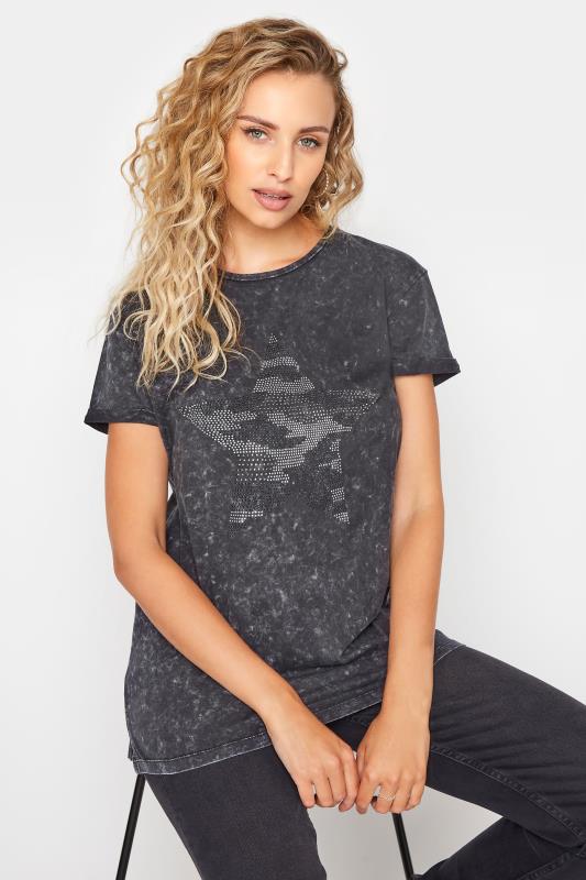 Tall  LTS Grey Acid Wash Camo Embellished T-Shirt