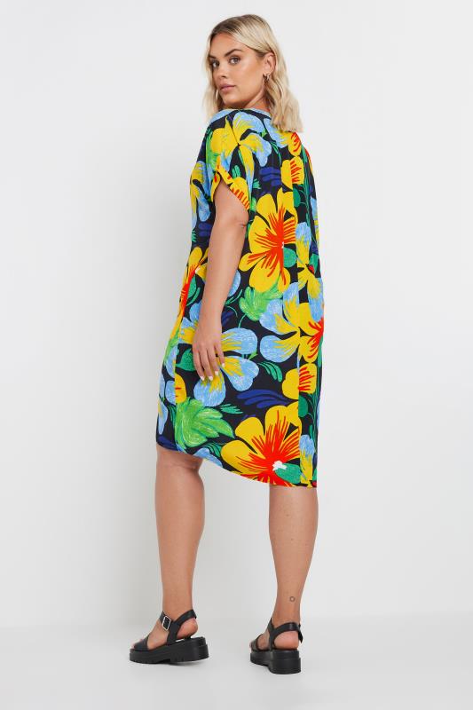 YOURS Plus Size Yellow & Blue Floral Print Tunic Dress | Yours Clothing 3