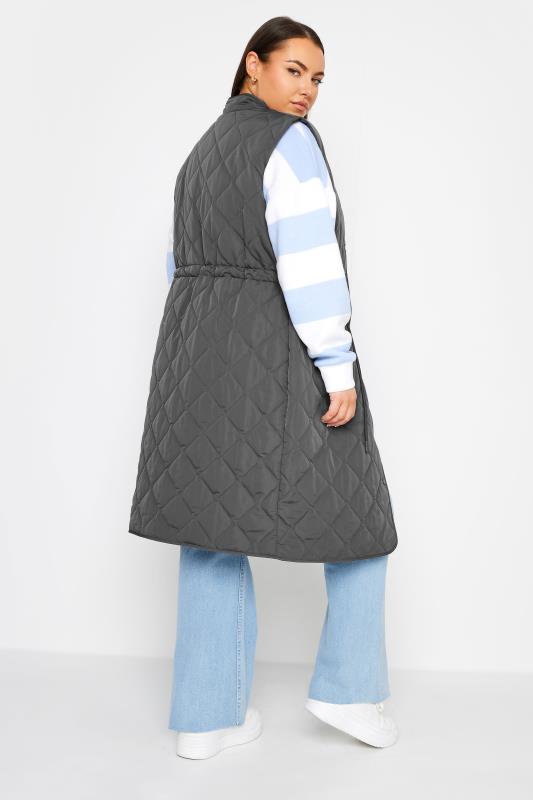 YOURS Plus Size Grey Lightweight Quilted Midi Gilet | Yours Clothing 4
