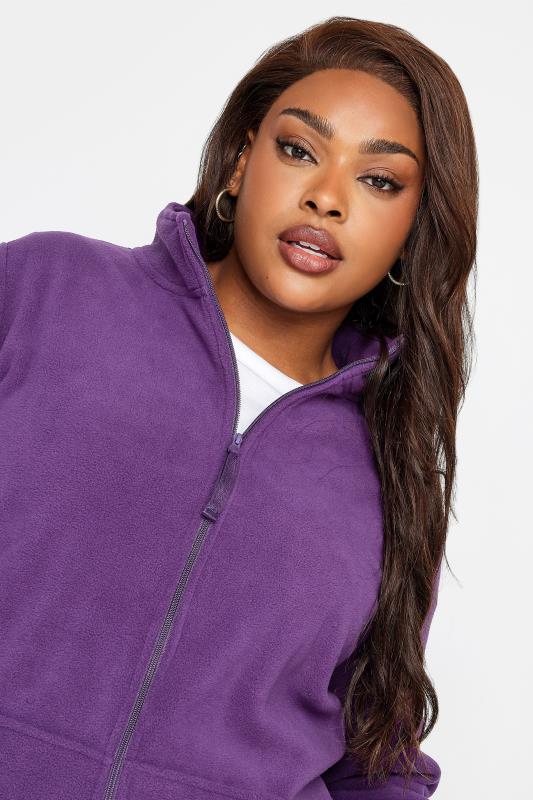 YOURS Plus Size Purple Zip Fleece Jacket | Yours Clothing 4