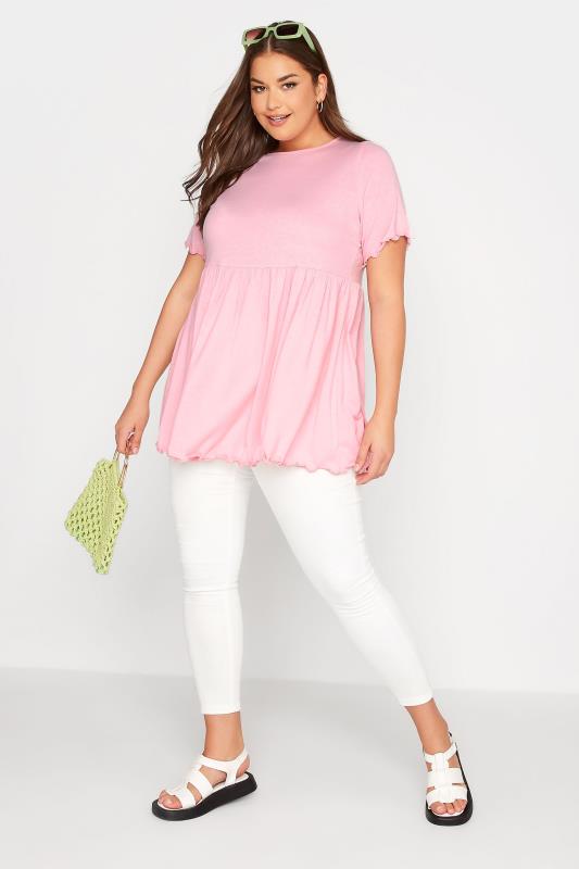 LIMITED COLLECTION Curve Pink Lettuce Edge Peplum Top 2