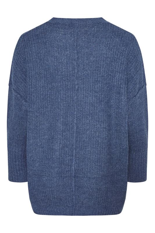 Plus Size Curve Blue Oversized Knitted Jumper | Yours Clothing 7