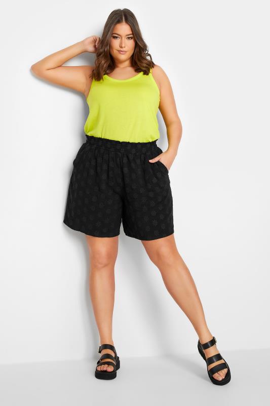 YOURS Plus Size Black Broderie Anglaise Shorts | Yours Clothing 2