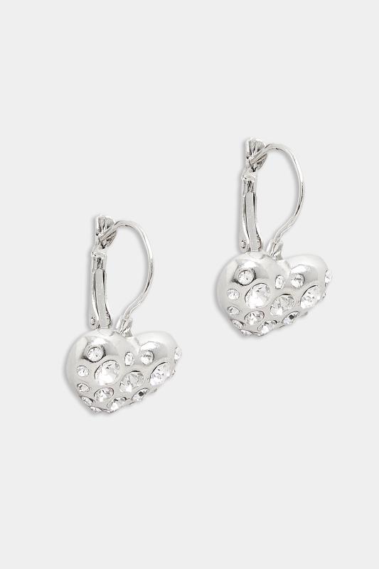 Silver Heart Diamante Detail Drop Earrings | Yours Clothing 2