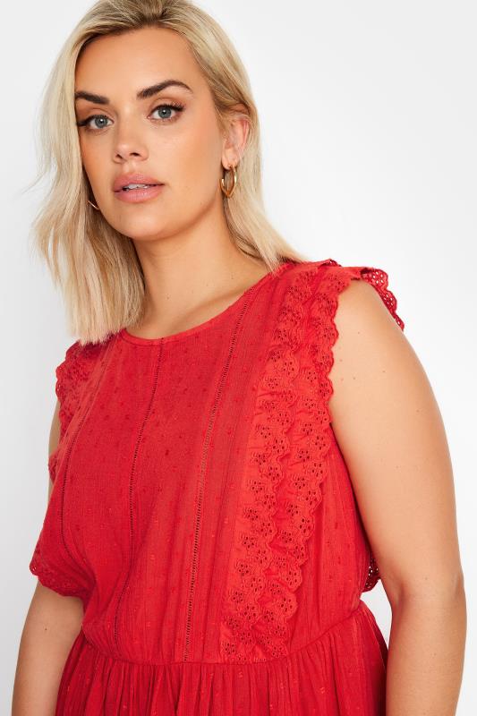 YOURS Plus Size Red Crinkle Dobby Peplum Top | Yours Clohing 4