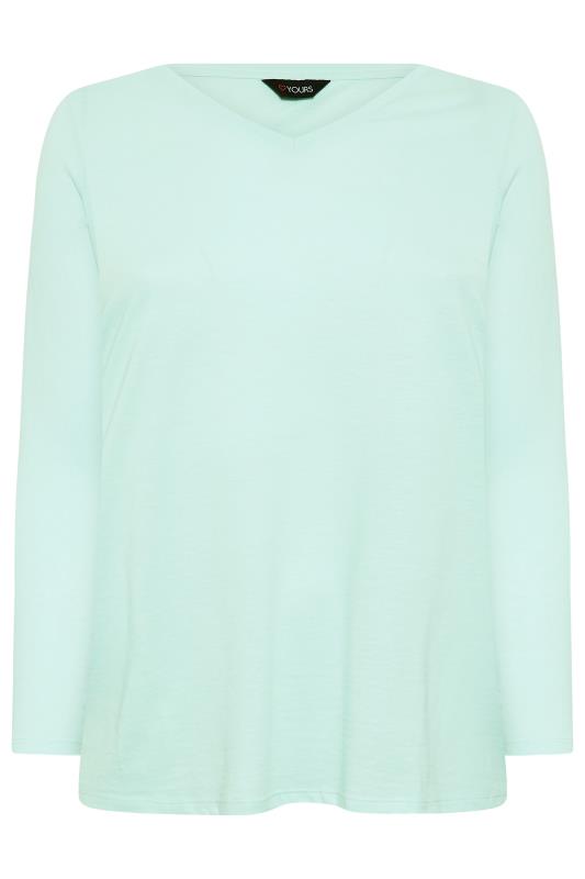 YOURS Plus Size Mint Green Long Sleeve V-Neck T-Shirt | Yours Clothing 6