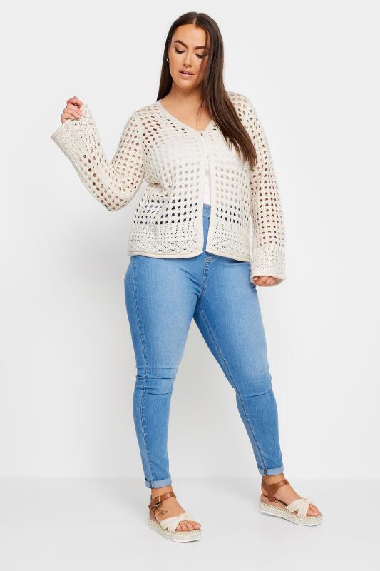 YOURS Curve Ivory White Button Through Crochet Cardigan | Yours Clothing 2