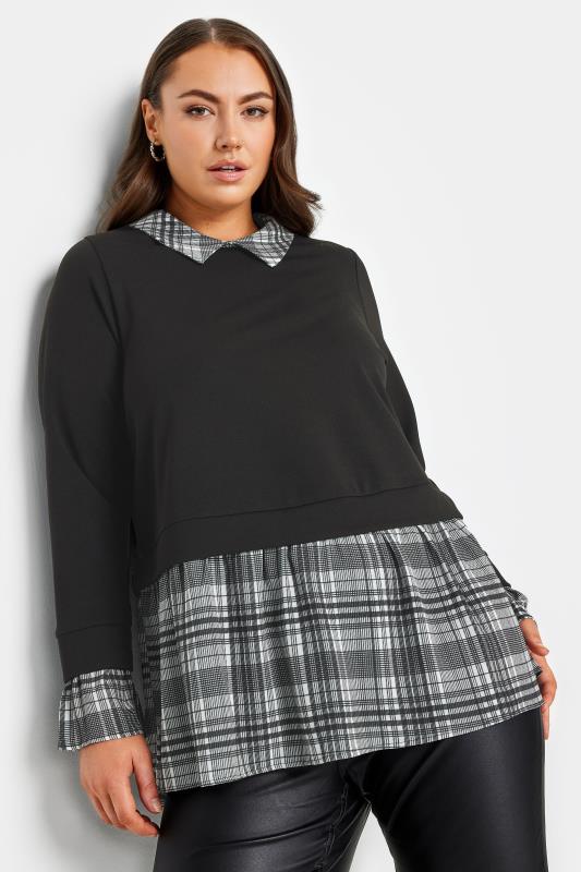 YOURS Plus Size Black Check 2 In 1 Shirt Jumper | Yours Clothing 4