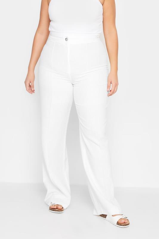 Grande Taille LTS Tall White Wide Leg Linen Trousers