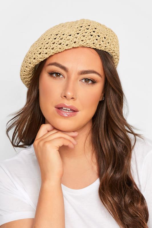 Plus Size  Yours Beige Brown Straw Beret