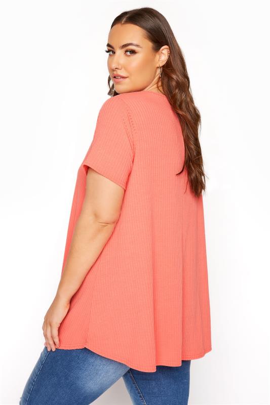 LIMITED COLLECTION Coral Orange Ribbed Swing Top | Yours Clothing 3