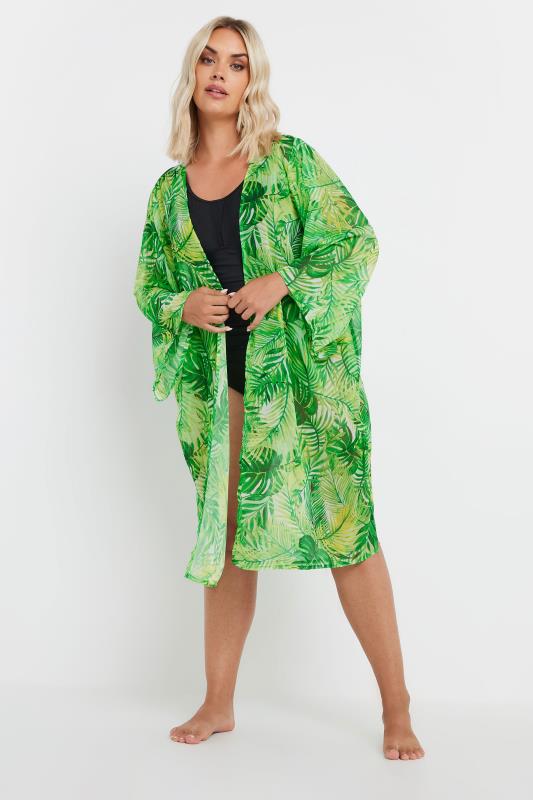 Plus Size  YOURS Curve Green Tropical Print Beach Shirt
