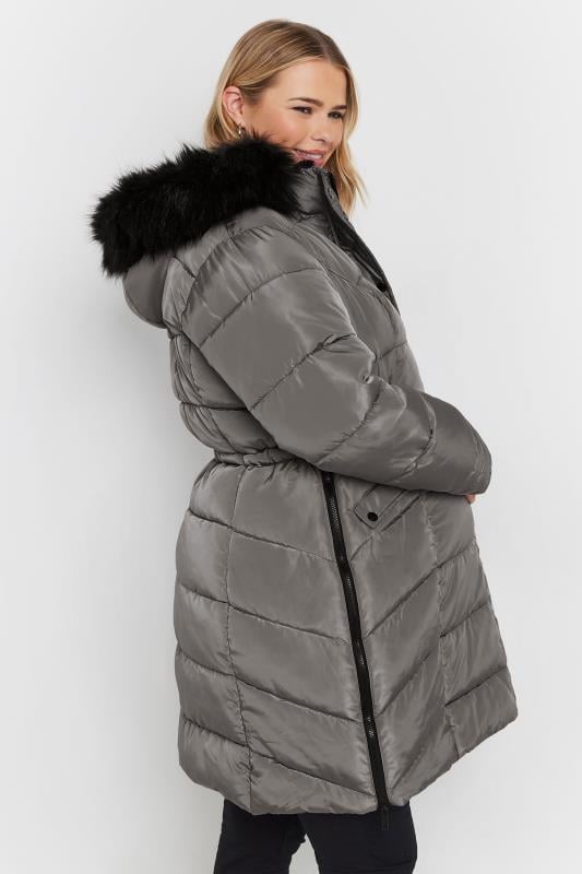 BUMP IT UP MATERNITY Plus Size Grey Zip Side Puffer Coat | Yours Clothing 6