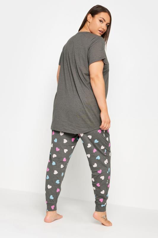 YOURS Plus Size Grey 'Dream' Slogan Heart Print Pyjama Set | Yours Clothing 4