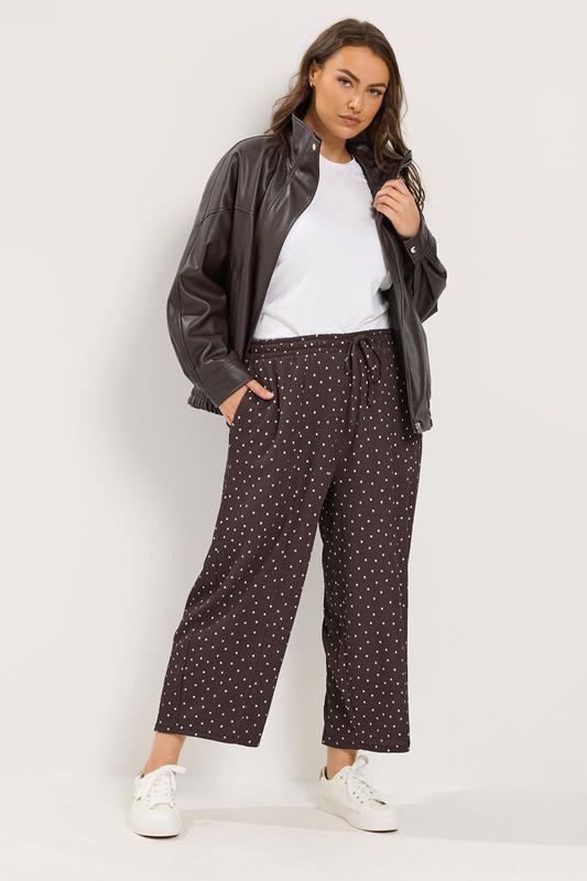 YOURS Plus Size Chocolate Brown Polka Dot Barrel Trousers | Yours Clothing 4