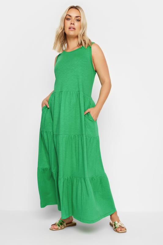 YOURS Plus Size Green Tiered Midaxi Dress | Yours Clothing 1