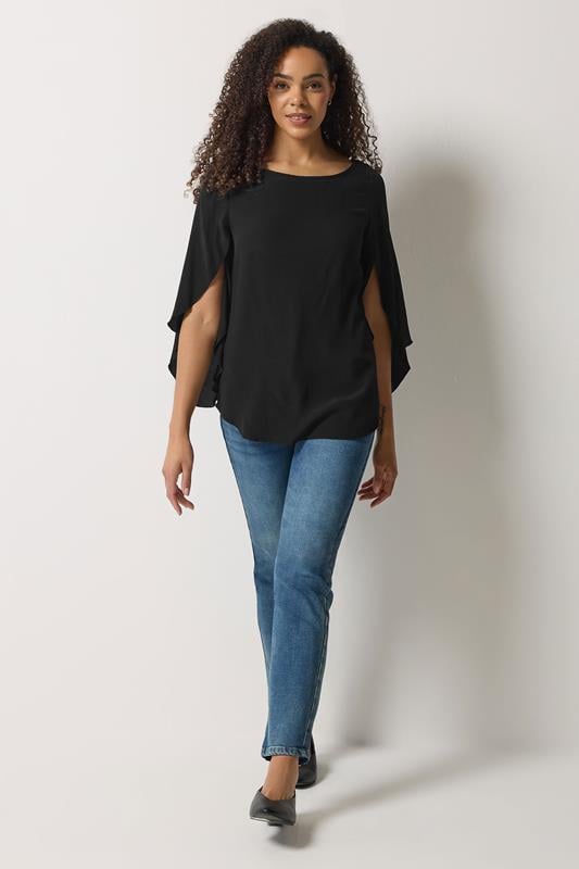 M&Co Black Long Angel Sleeve Blouse | M&Co 1