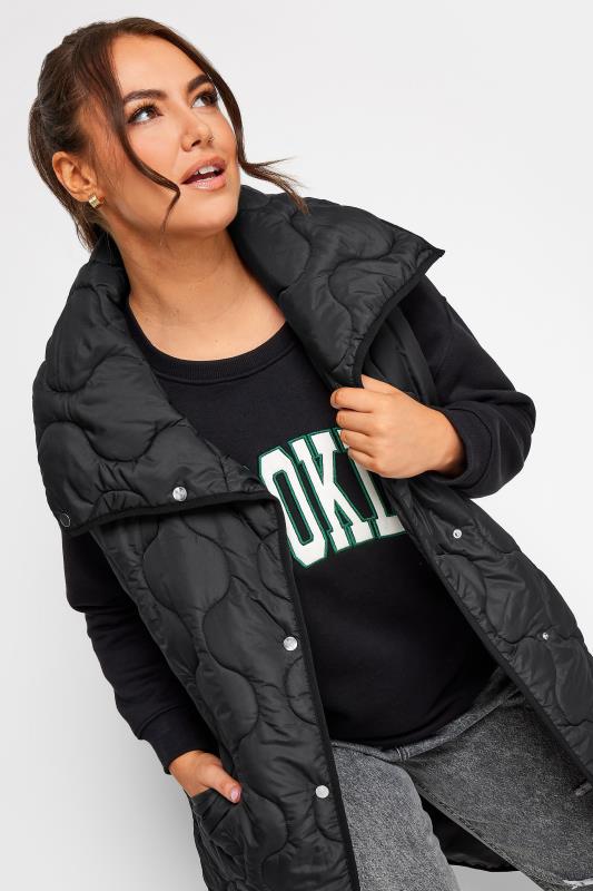 YOURS Plus Size Black Funnel Neck Quilted Longline Gilet | Yours Clothing 5